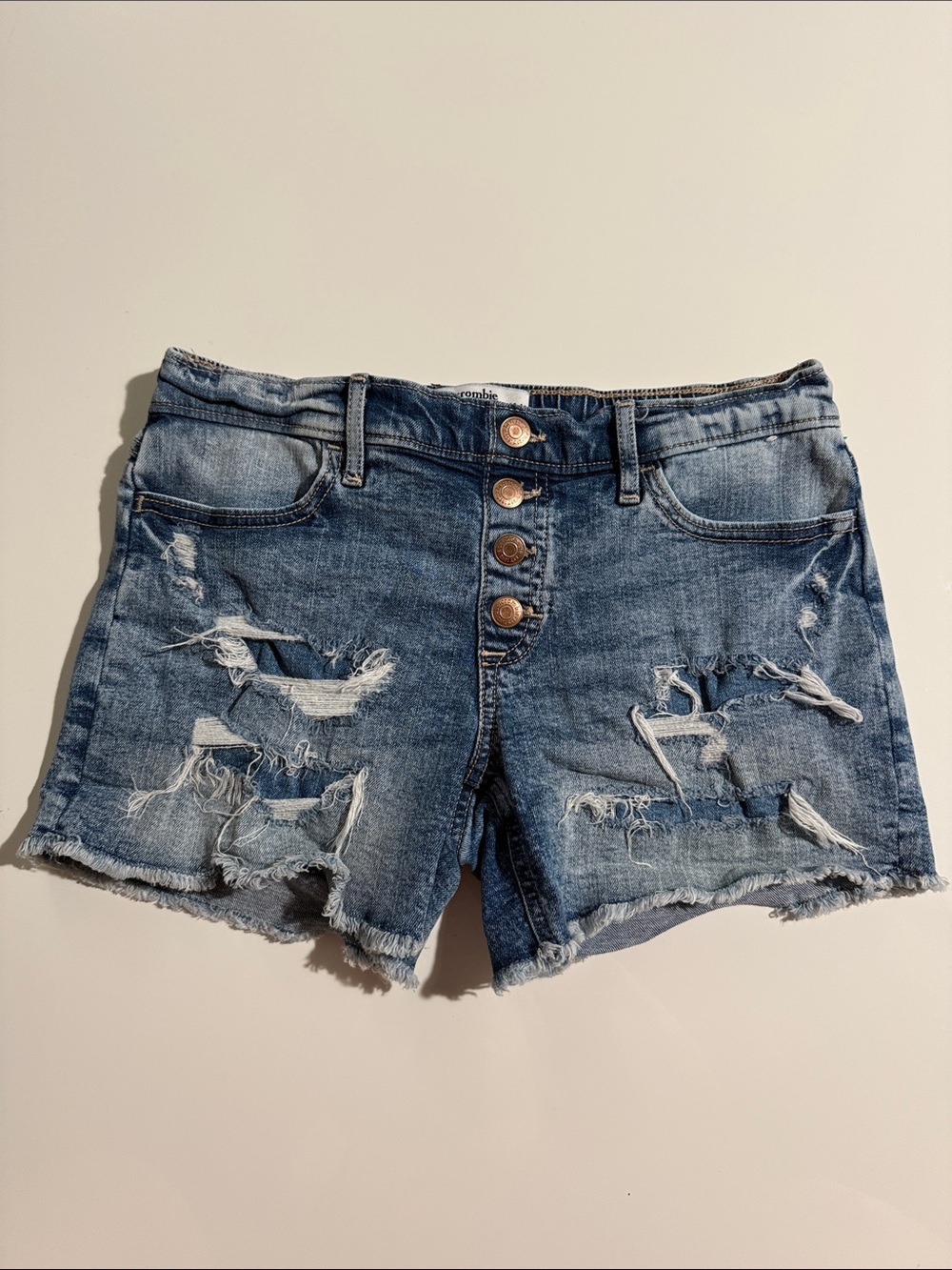 abercrombie kids Girl distressed blue denim shorts Sz 13/14